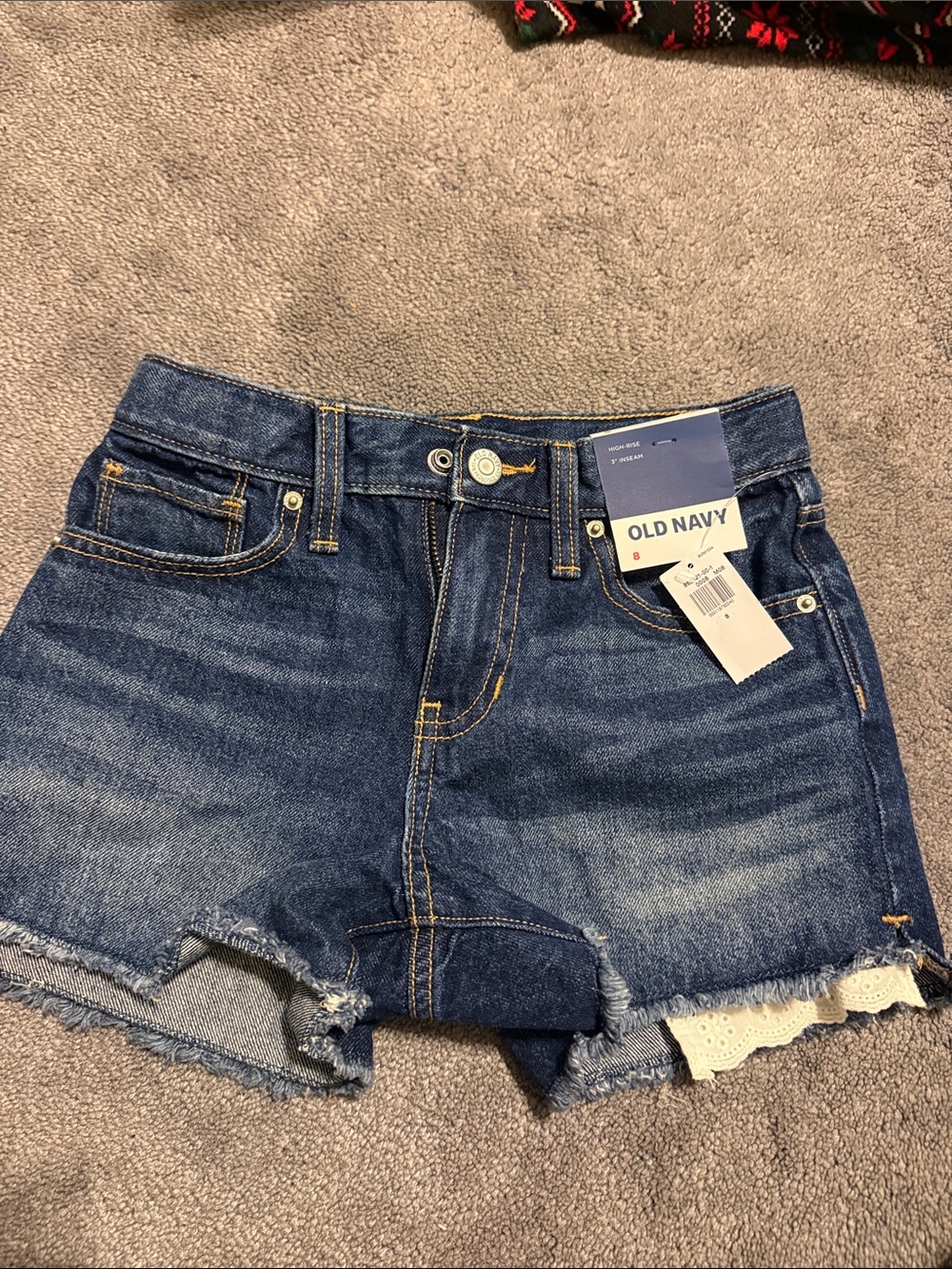 Kids Old Navy Dark Blue Denim Lace-Trim Jean Shorts